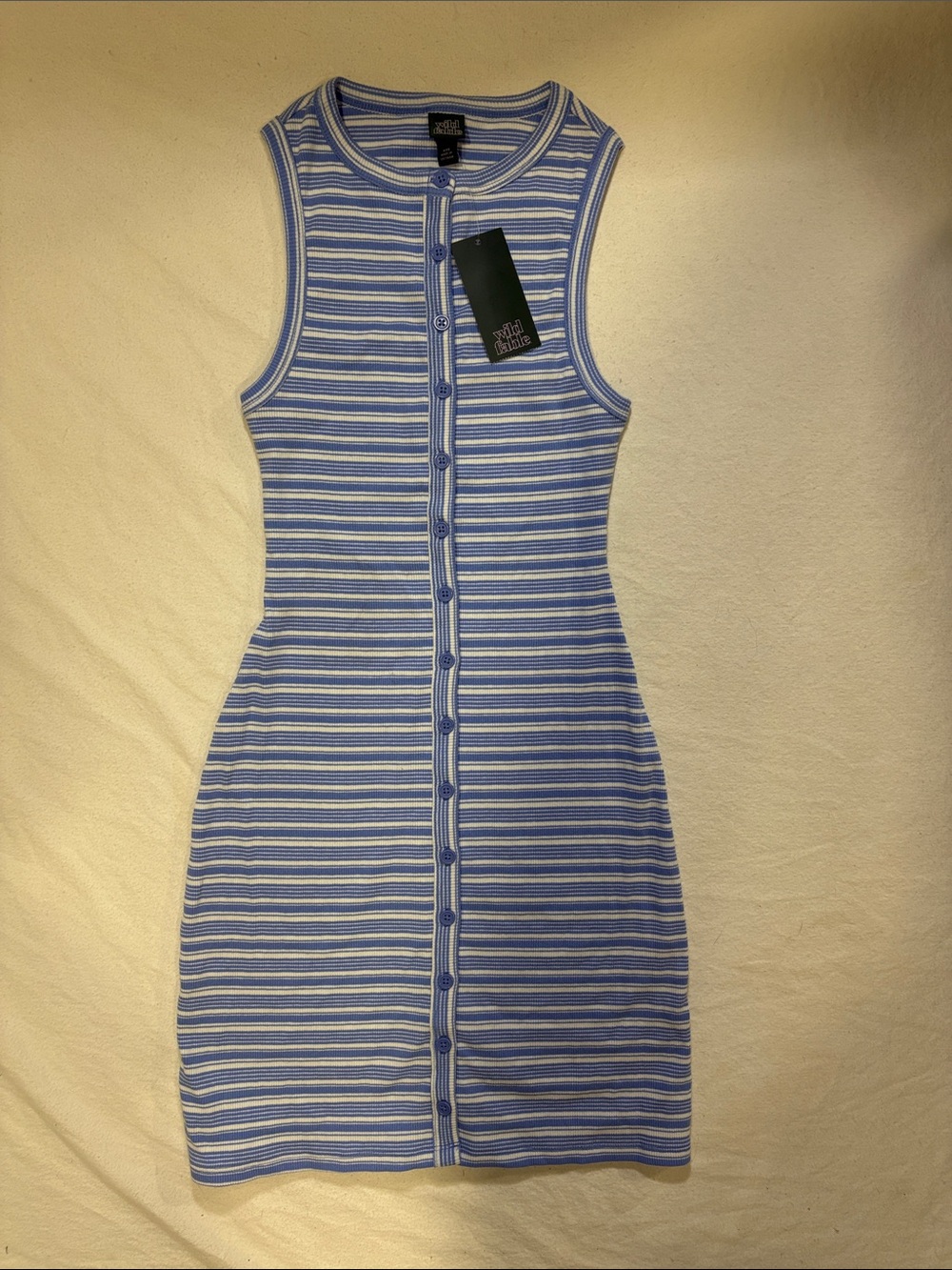 NWT Wild Fable Blue White Striped Ribbed Button Up Bodycon Mini Dress - Size XXS